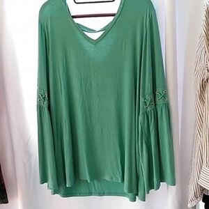 Green V-Neck Women's Top